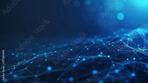 Futuristic wave. Abstract wave with blue dots and lines. Dark background particles