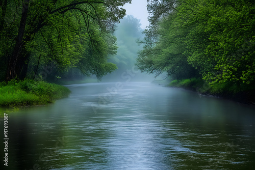 Pristine, crystal-clear river, meandering, lush banks, high quality, photorealistic, tranquil, peaceful, reflections, wilderness, scenic, panoramic, breathtaking