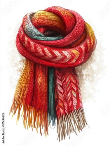 Colorful Knitted Scarf with Fringes