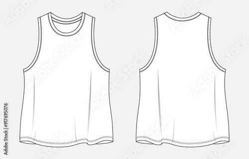 Tank tops technical drawing fashion flat sketch vector illustration template for women's and ladies.
