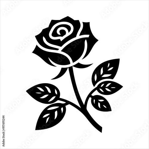 Simple rose silhouette vector illustration design on white background.