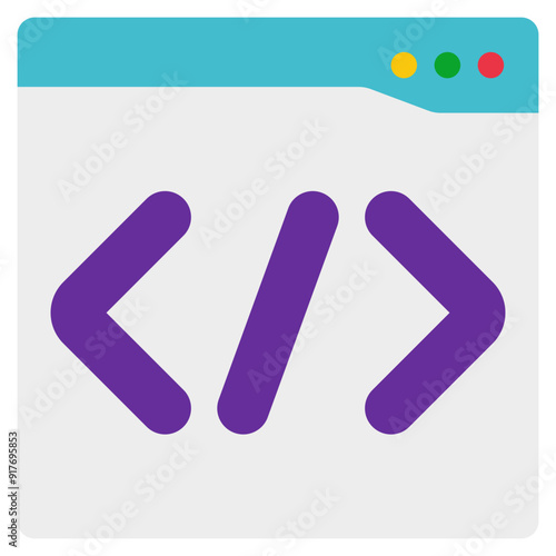 Coding Icon in Flat Style Suitable for Web, Apps, Presentation, or Printable Meaning