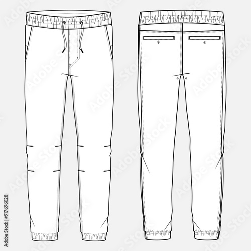 Fleece fabric Jogger Sweatpants technical drawing fashion flat sketch vector illustration template front and back views