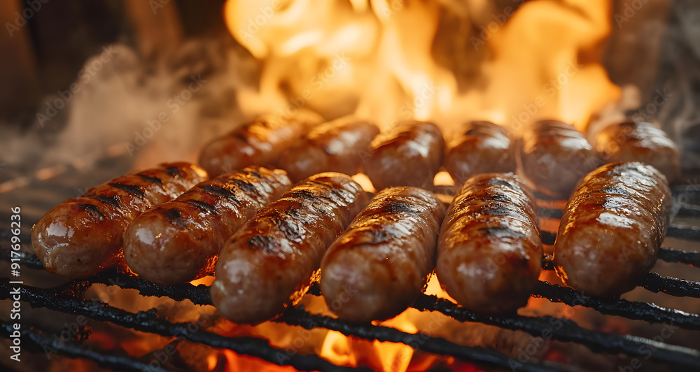 Sausages on the Grill with Smoke Rising from Them Sausages on the Grill with Smoke Rising from Them