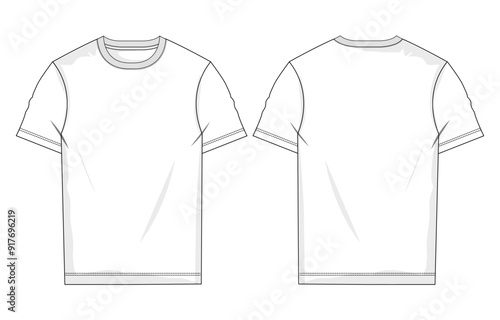 Short sleeve t shirt technical drawing fashion flat sketch vector illustration template front and back views. 