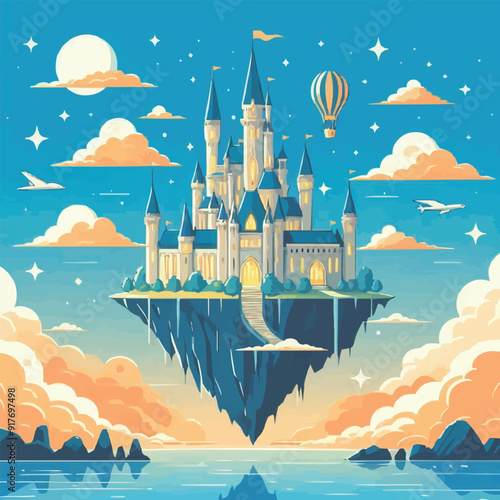 Free vector Imagine a floating castle in the sky