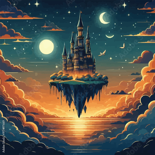 Free vector Imagine a floating castle in the sky