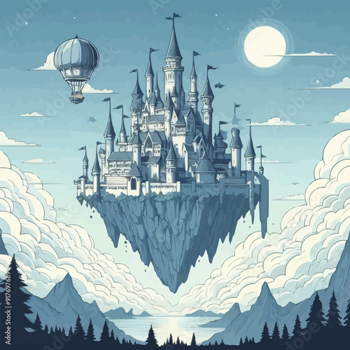 Free vector Imagine a floating castle in the sky