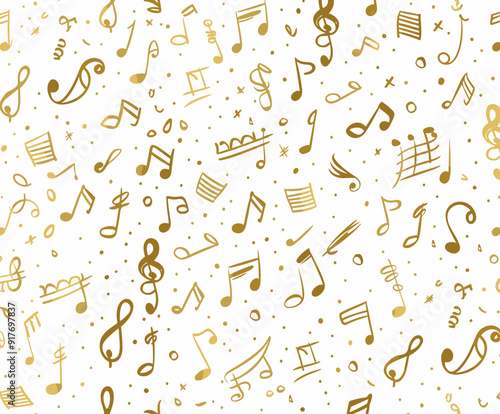 Seamless pattern with gold music notes A cheerful background with various hand-drawn music notes perfect for music-themed projects posters or presentations