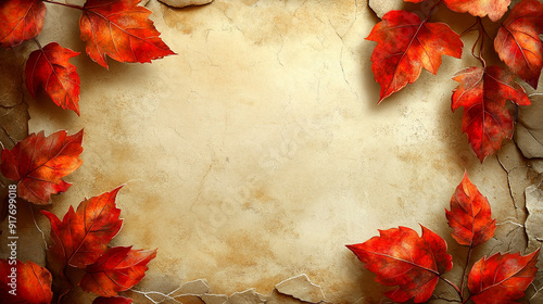 blank card surrounded by autumn leaves, symbolizing transition, reflection, and new beginnings. The natural elements evoke a sense of warmth, change, and the passage of time photo