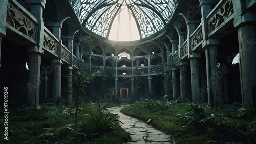 Cyberpunk mosque in a dystopian future