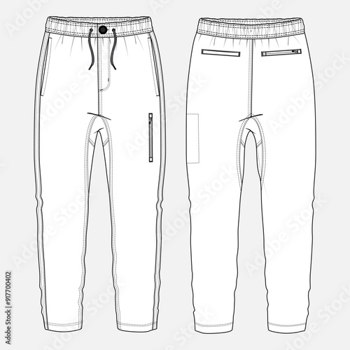 Fleece fabric Jogger Sweatpants technical drawing fashion flat sketch vector illustration template front and back views