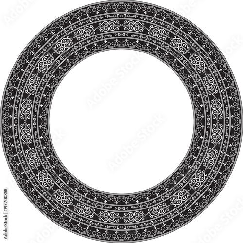 Vector monochrome black round Yakut ornament. Endless circle, border, frame of the northern peoples of the Far East.