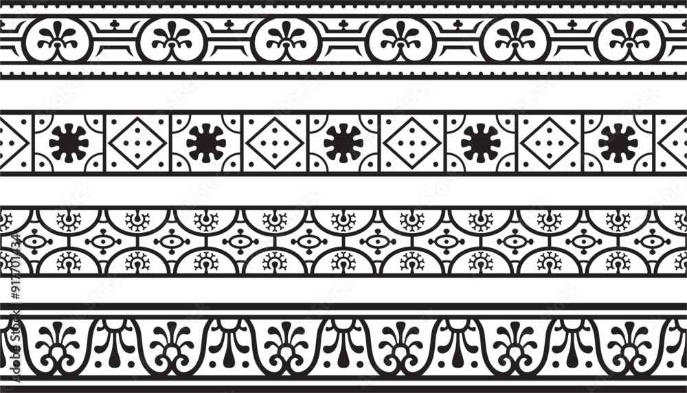 Vector seamless black monochrome border, Pompeii frame. Endless Neopolitan ornament. Art of Ancient Rome Vector seamless black monochrome border, Pompeii frame. Endless Neopolitan ornament. Art of Ancient Rome