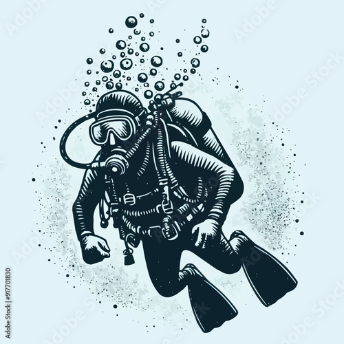 hand drawn scuba diver silhouette
