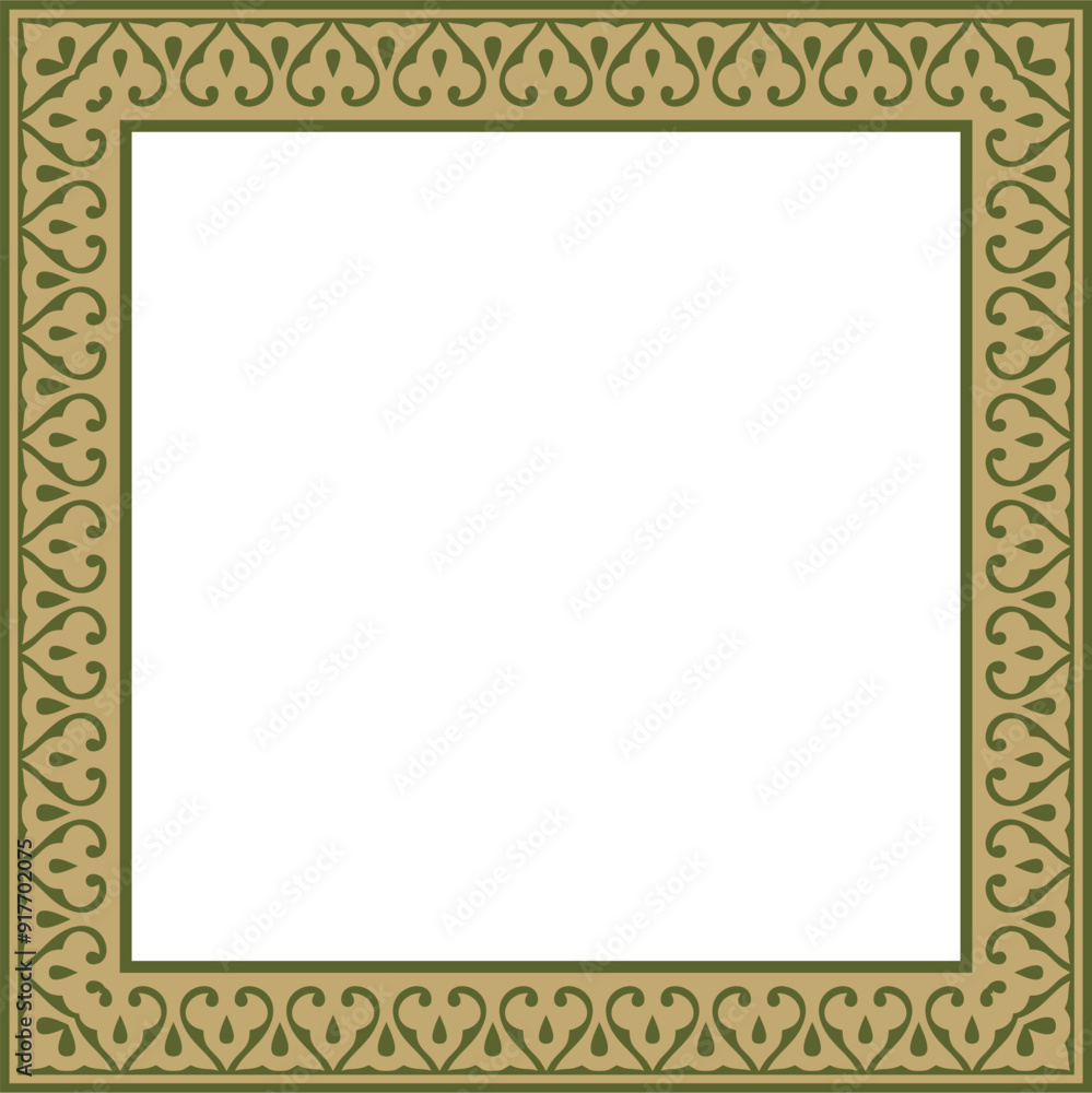 Vector gold with green Arabic national square ornament. Ethnic rectangle, frame of eastern peoples. Persian painting Vector gold with green Arabic national square ornament. Ethnic rectangle, frame of eastern peoples. Persian painting