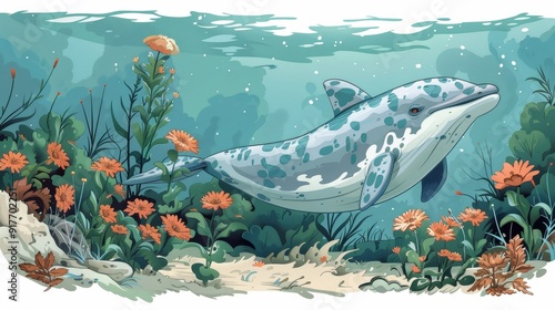 Wallpaper Mural Dolphin in the Ocean with Floral Decor Torontodigital.ca