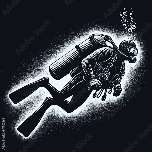 hand drawn scuba diver silhouette