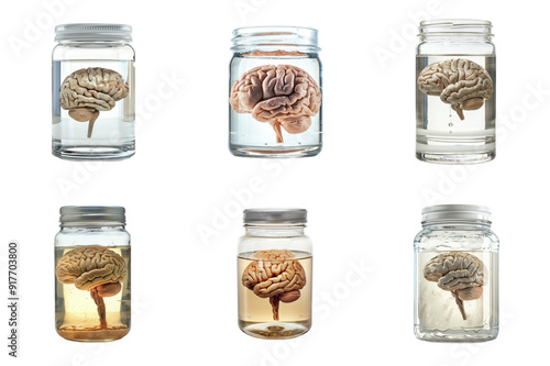 Five Preserved Human Brains in Glass Jars photo