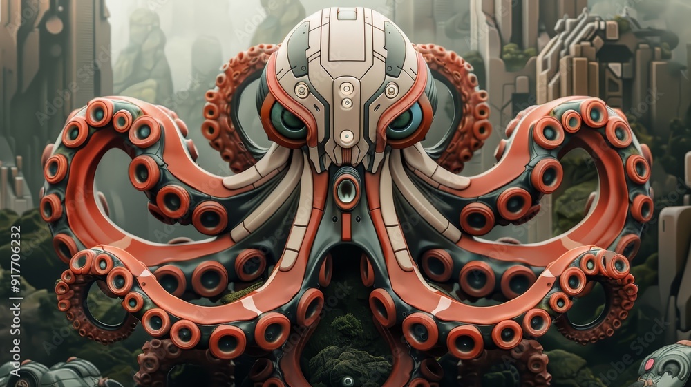 Fototapeta premium Cybernetic Octopus in a Futuristic World