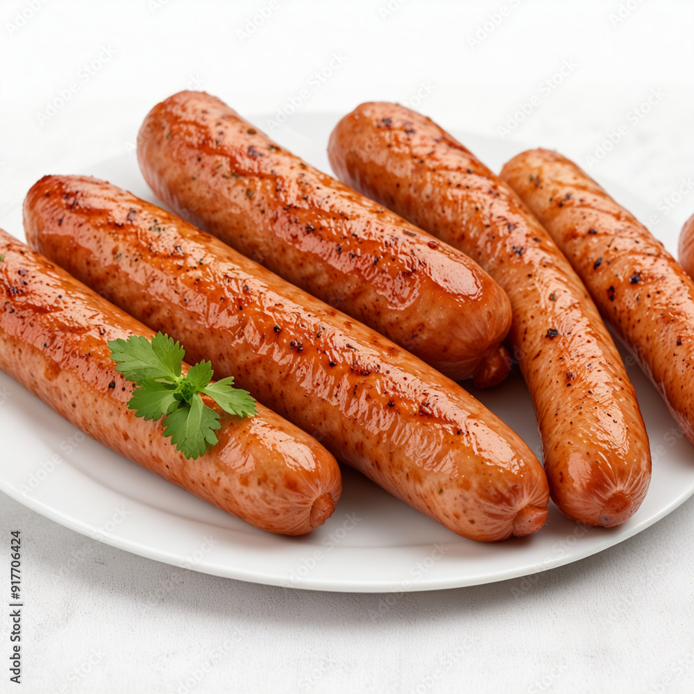 Delicious grilled sausages, isolated on white background Delicious grilled sausages, isolated on white background