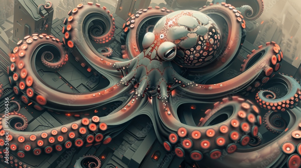 Fototapeta premium Octopus in a Futuristic World