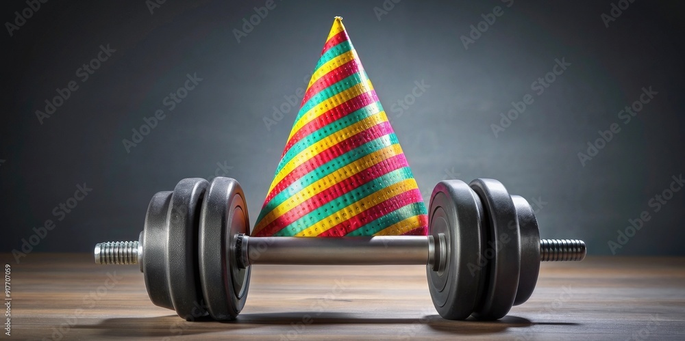 colorful birthday hat on heavy dumbbell colorful birthday hat on heavy dumbbell