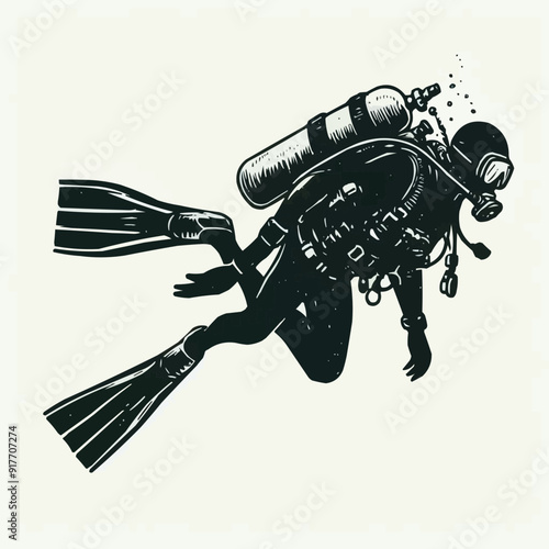 hand drawn scuba diver silhouette