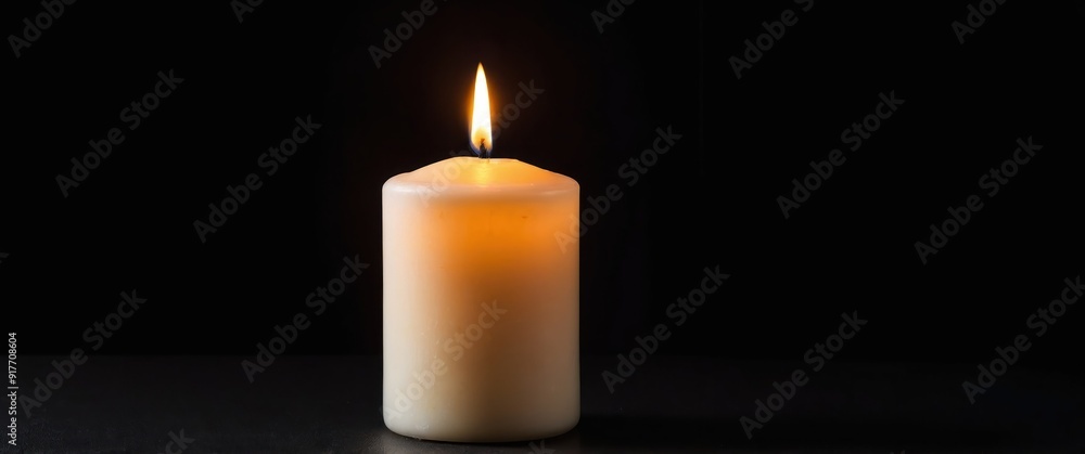 A warm candle glowing softly on a black background, ideal for relaxation and ambiance A warm candle glowing softly on a black background, ideal for relaxation and ambiance