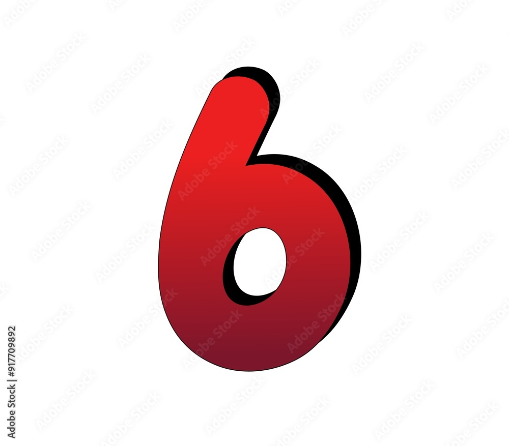 3D Number 6 six gradient red color on white background for design elements 3D Number 6 six gradient red color on white background for design elements