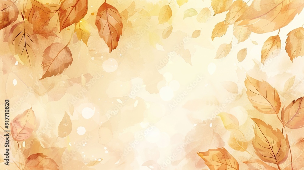 Autumn red leaves fall on a warm watercolor background Autumn red leaves fall on a warm watercolor background
