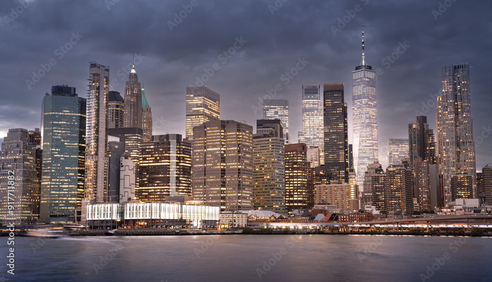 NewYork city skyline at Night, New York, United States of America