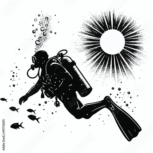 hand drawn scuba diver silhouette