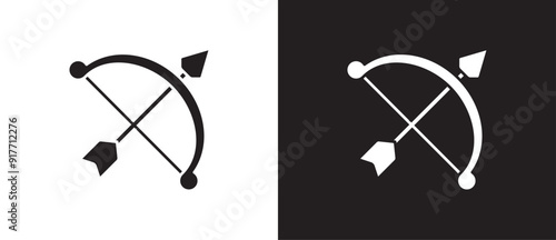 Arrow and crossbow icon, flat simple weapon icon. Adventure and war game icon. Sword and rapier vector illustration on black and white background. Eps10