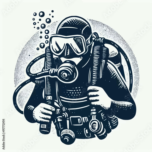 hand drawn scuba diver silhouette