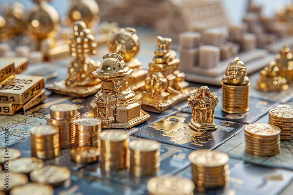 An investment strategy board game with pieces made of gold and precious metals An investment strategy board game with pieces made of gold and precious metals