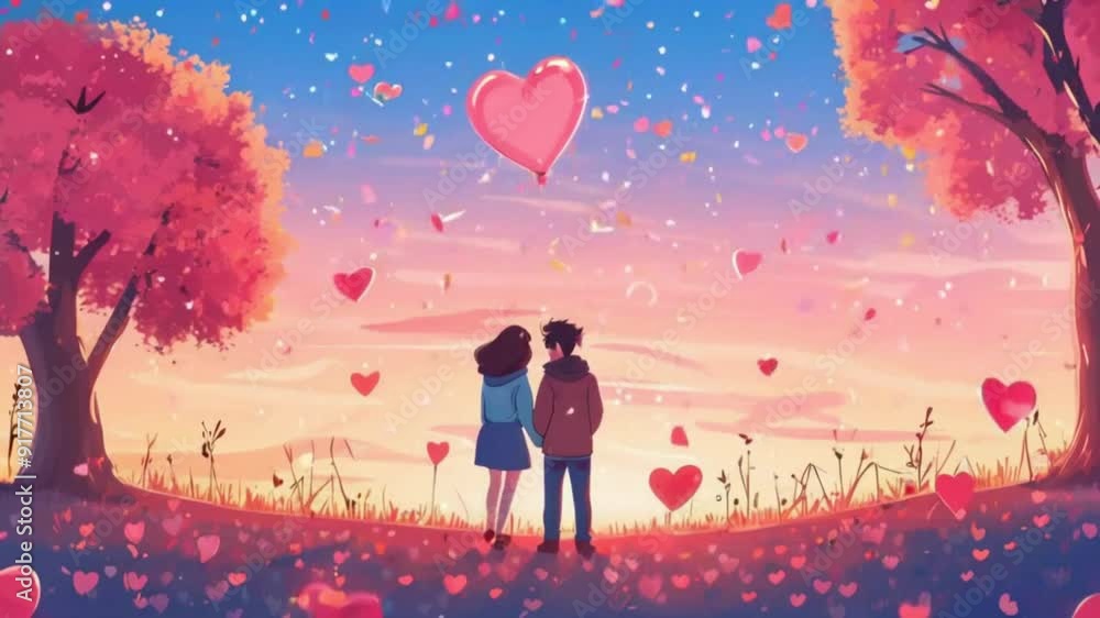 Lofi couple with heart in park Lofi couple with heart in park
