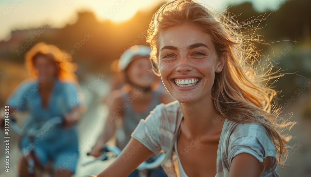 Woman Smiling on a Bike Ride Woman Smiling on a Bike Ride