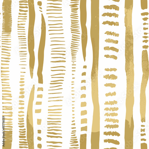 Abstract gold foil pattern with textured stripes and dashes on a white background perfect for digital and print design projects