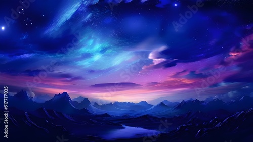 Beautiful fantasy starry night sky, blue and purple colorful, galaxy and aurora 4k wallpaper
