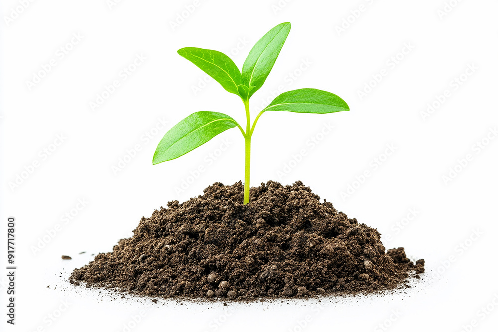 A green sprout growing from the soil isolated on a white background A green sprout growing from the soil isolated on a white background