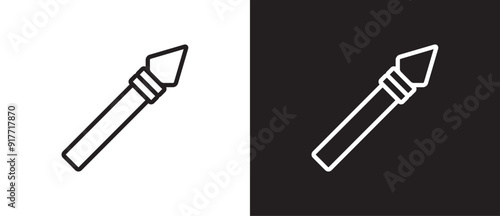Spear icon in line shape, simple weapon icon. Adventure and war game icon. Sword and rapier vector illustration on black and white background. Eps10