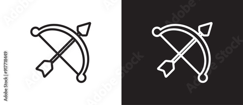 Crossbow icon in line shape, simple weapon icon. Adventure and war game icon. Sword and rapier vector illustration on black and white background. Eps10