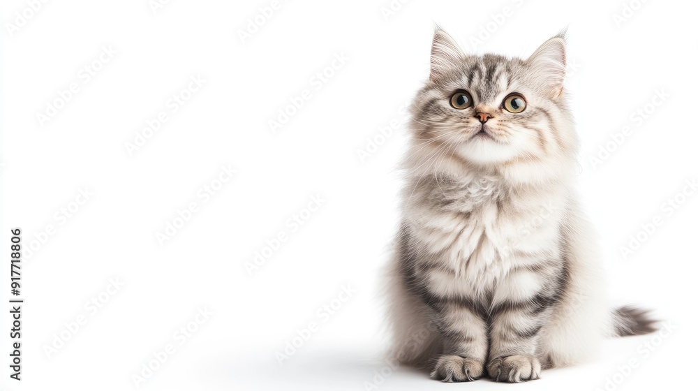 A happy Persian cat with a regal posture, sitting on a white background, exuding grace and charm. A happy Persian cat with a regal posture, sitting on a white background, exuding grace and charm.