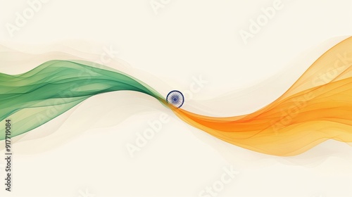Abstract Indian Flag with Ashoka Chakra Tricolour Waves for Patriotic Designs