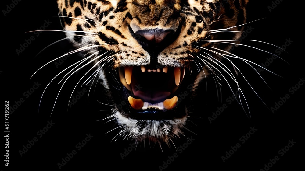 Obraz premium closeup of leopard mouth with black background 4k wildlife wallpaper