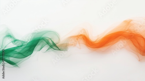 Indian Flag Colours Flowing Abstract Saffron and Green Waves on White Background for Creative Designs