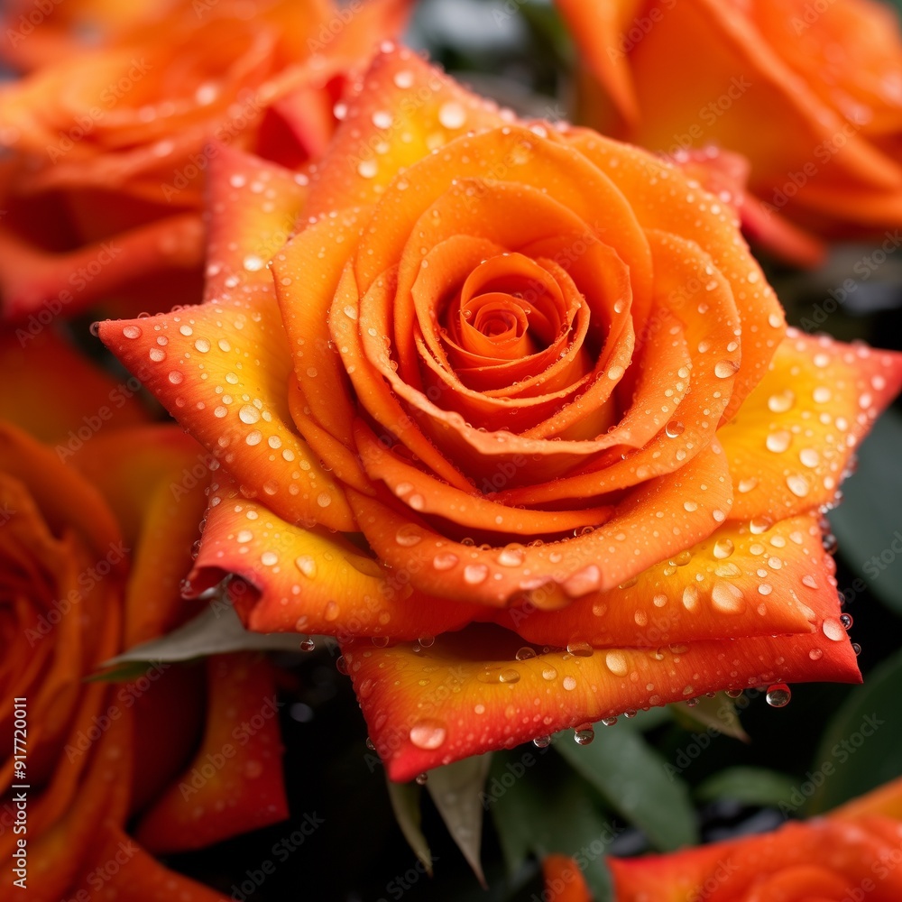 Captivating Orange-Red Rose with Dew Drops - Close-Up Photograph Perfect for Floral Art, Nature Enthusiasts, and Botanical Studies Captivating Orange-Red Rose with Dew Drops - Close-Up Photograph Perfect for Floral Art, Nature Enthusiasts, and Botanical Studies