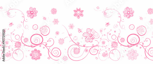 Delicate pink floral pattern with swirling vines and delicate flowers perfect for feminine designs romantic backgrounds or spring-themed projects