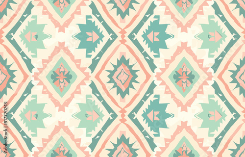 Seamless pattern with geometric shapes in pink green and white This repeating design features intricate geometric shapes creating a visually appealing pattern Ideal for textiles wallpapers and other d